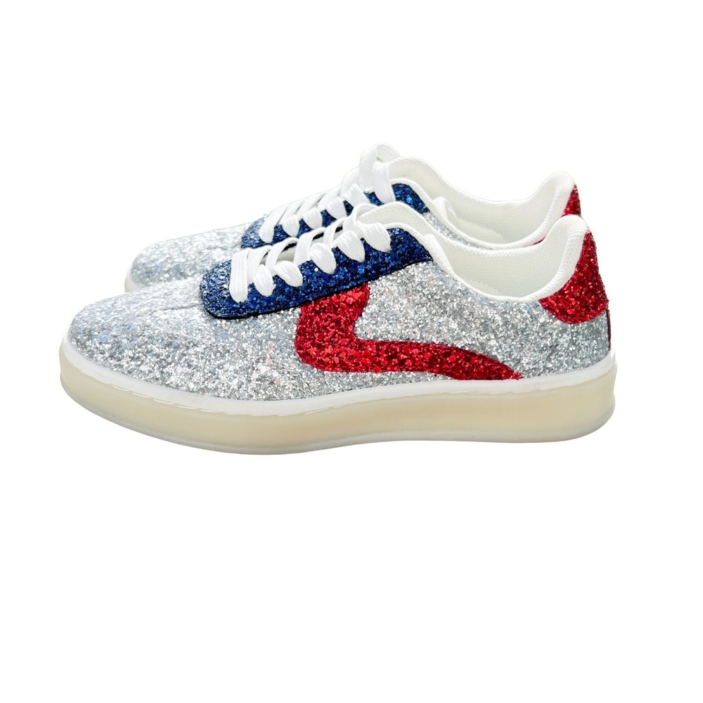 Lucky Step Glitter Sneakers Red White Blue Patriotic Sparkle Low Top 6